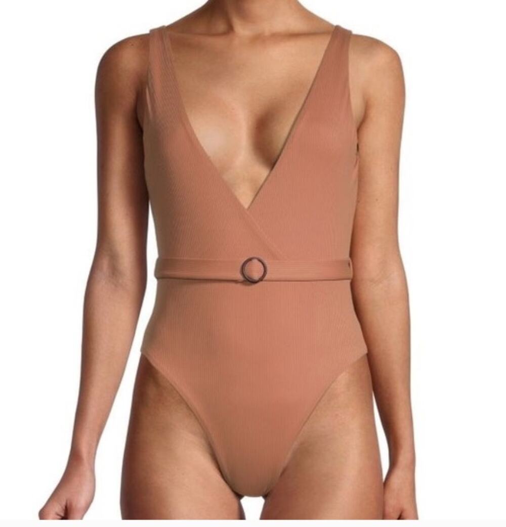Onia Michelle One Piece Bathing Suit Solid Rib in Mocha Womens Small